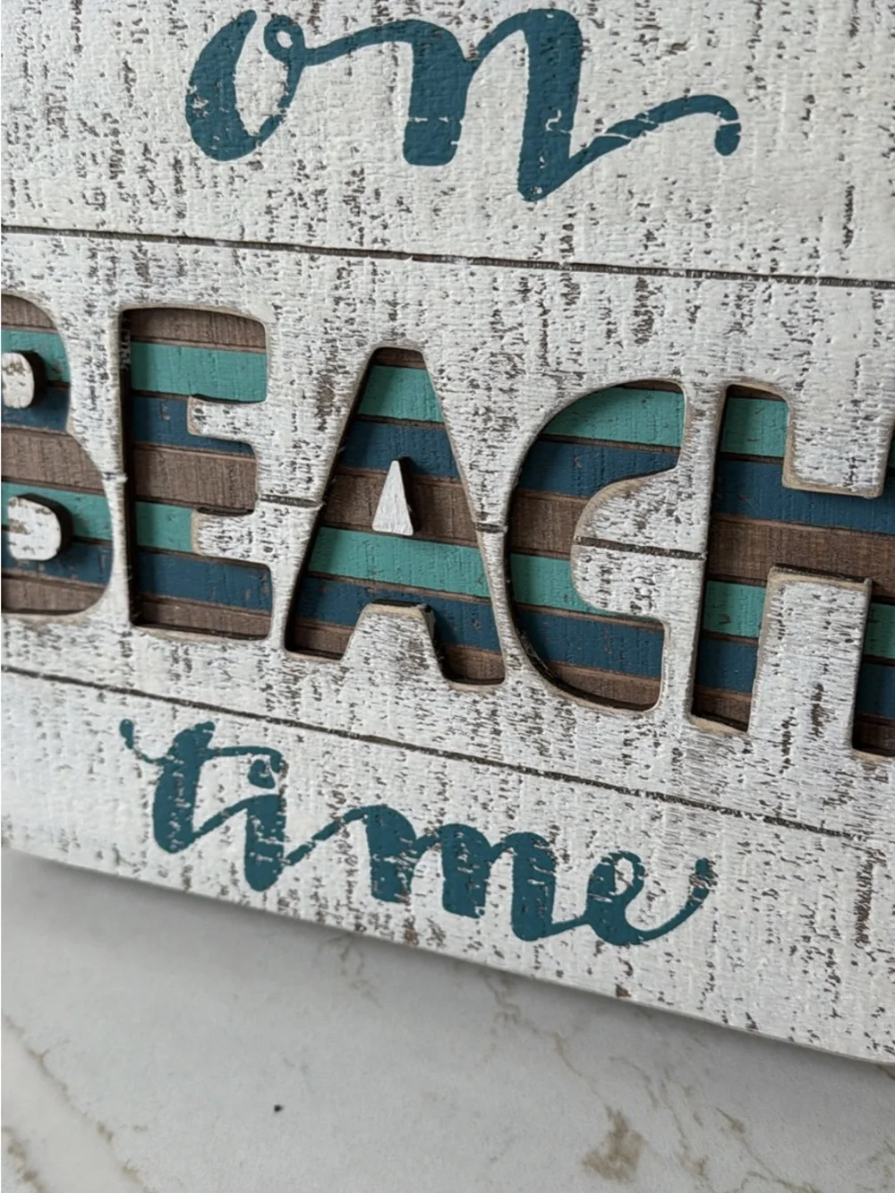 Primitive 'Beach Time' Layered Wood Wall Art - Teal and Brown